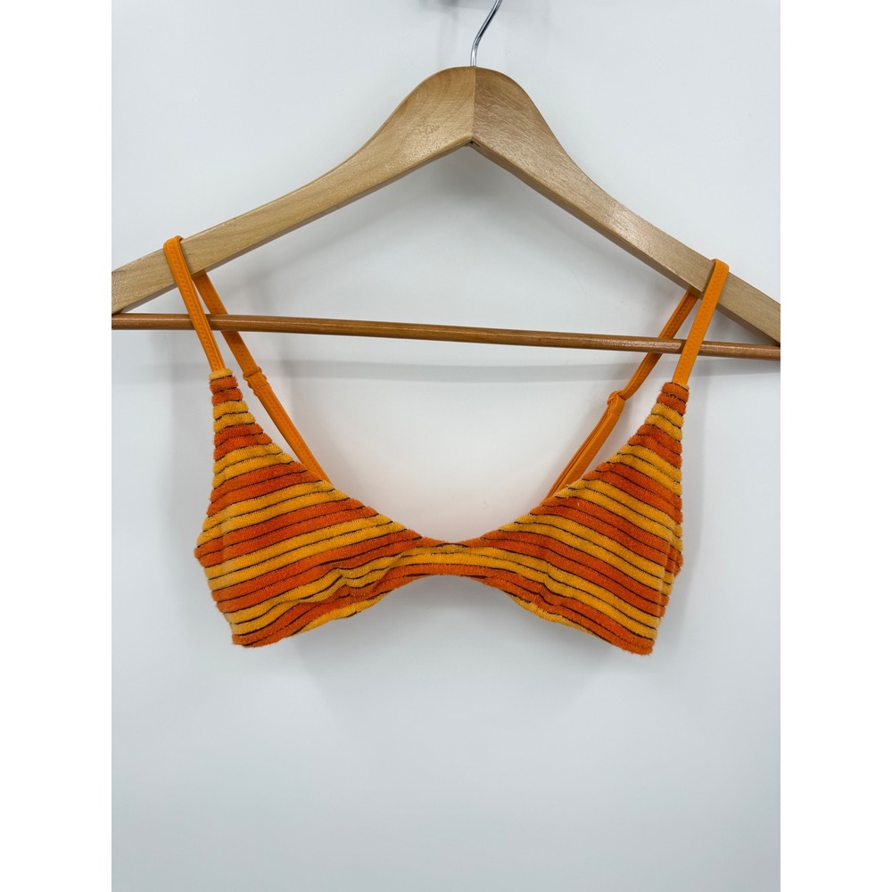 Triangl‎ Terry Cloth maia Bikini Top Women S Orange Yellow Striped Swim Bralette